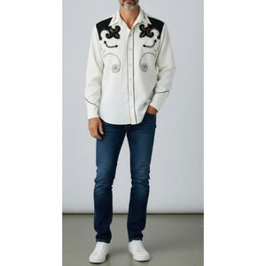 A4 Vintage 70s H BAR C CALIFORNIA RANCHWEAR Arrowhead Embroidered Shirt 16.5